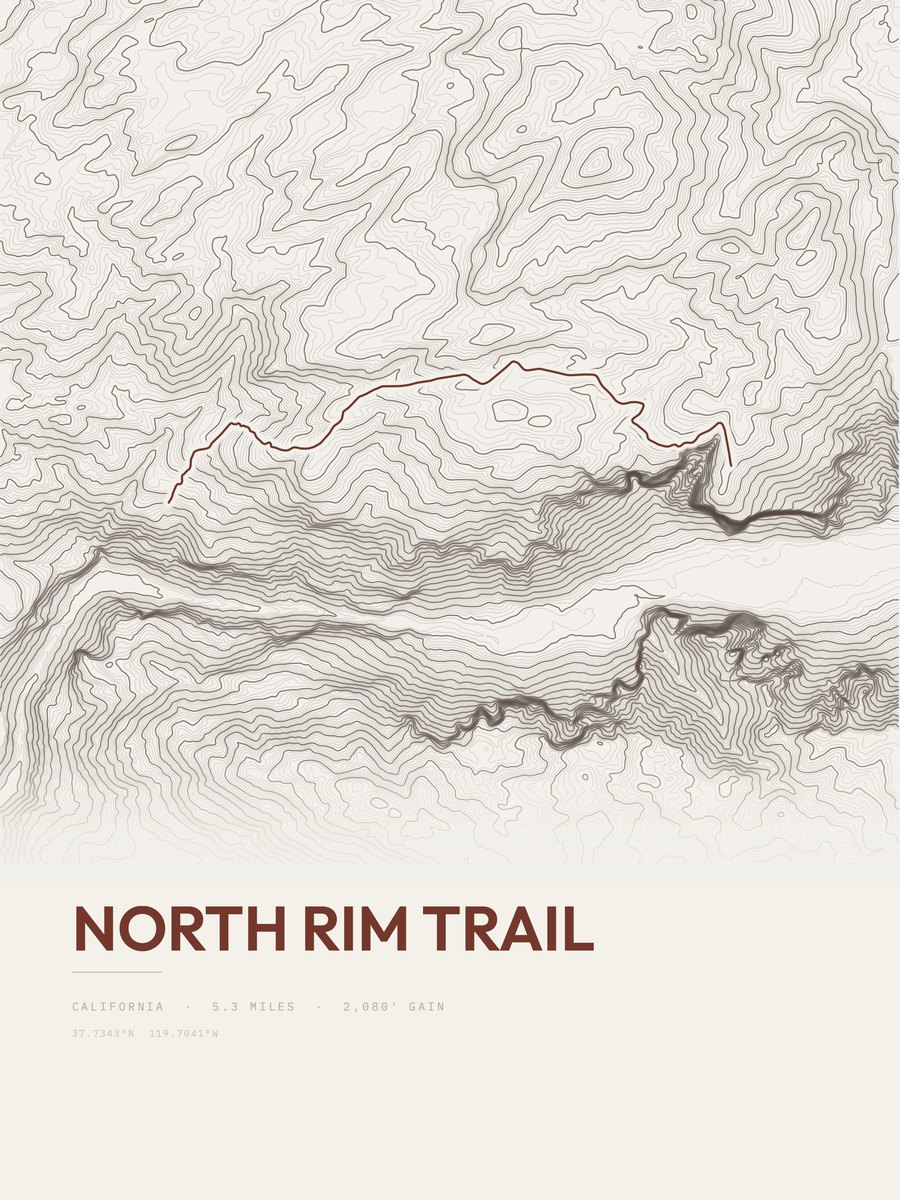 North Rim Trail topographic trail print