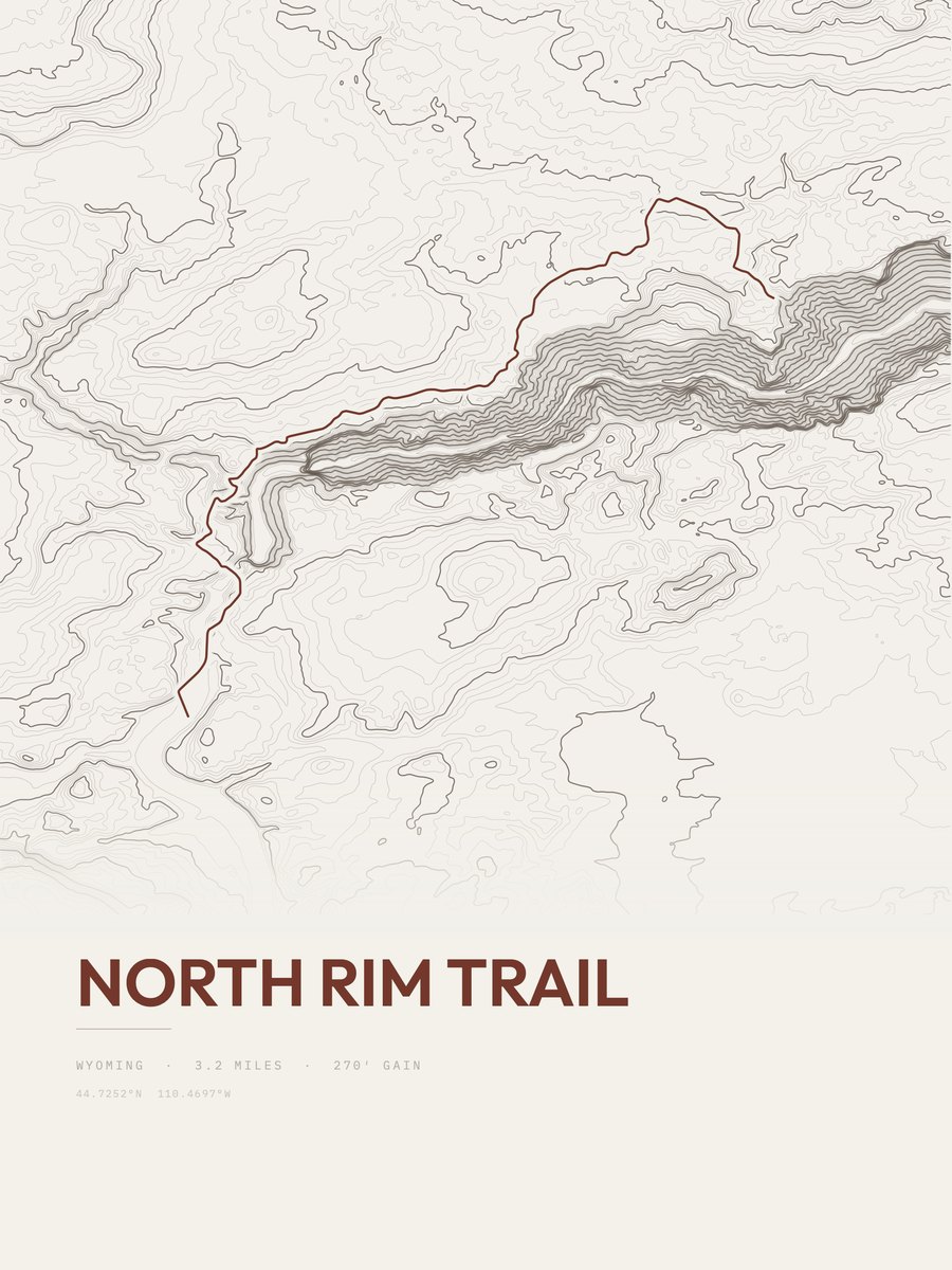 North Rim Trail topographic trail print