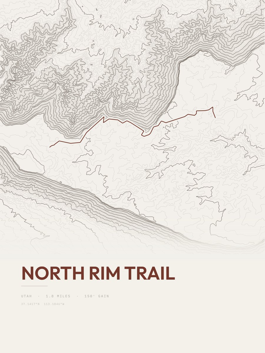 North Rim Trail topographic trail print