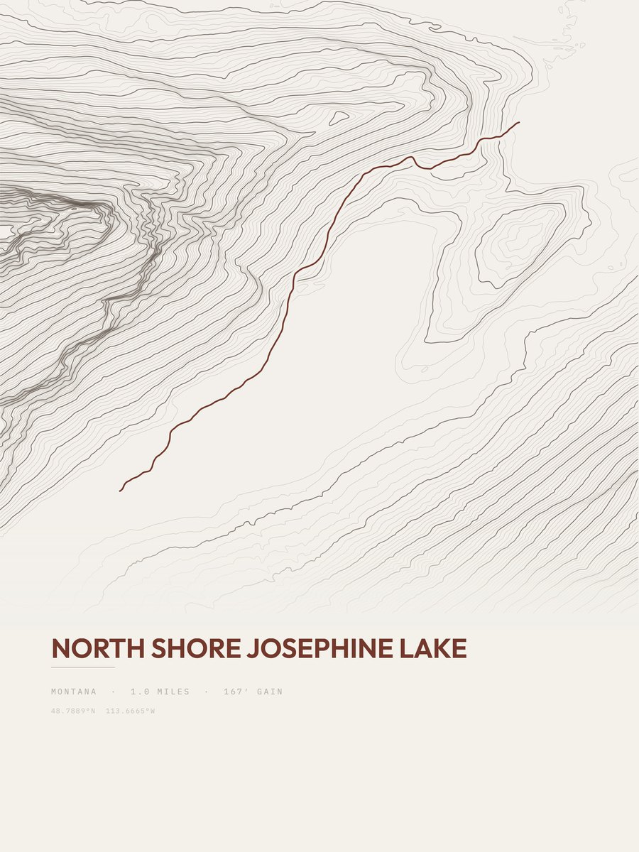 North Shore Josephine Lake topographic trail print