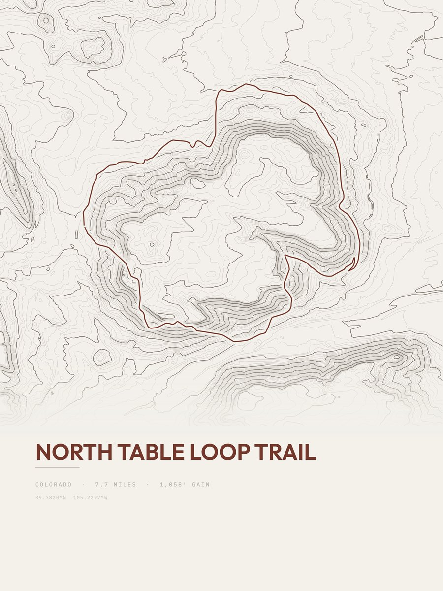 North Table Loop Trail topographic trail print