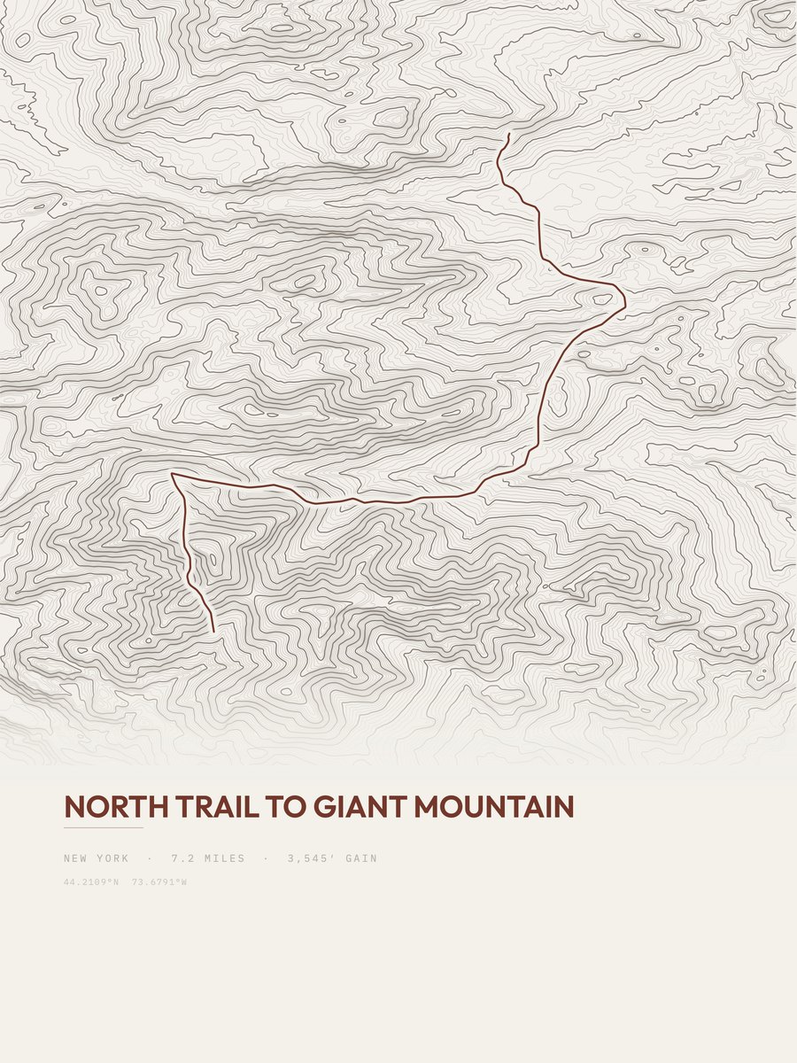 North Trail To Giant Mountain topographic trail print