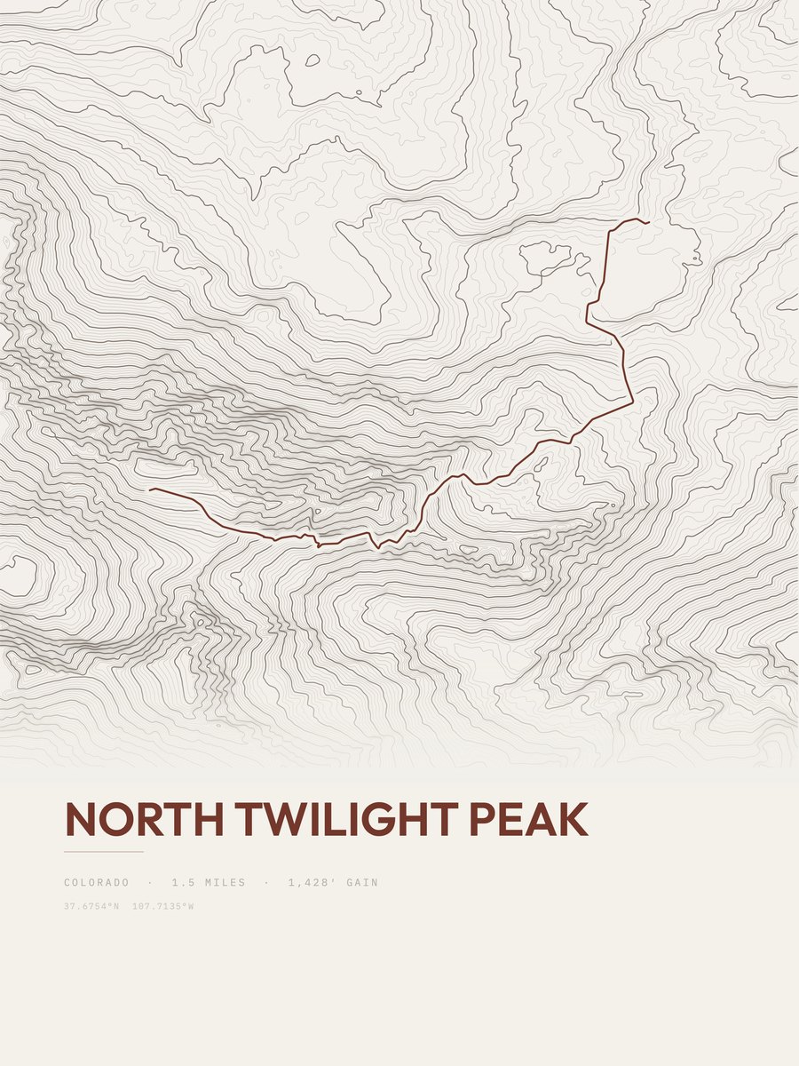 North Twilight Peak topographic trail print