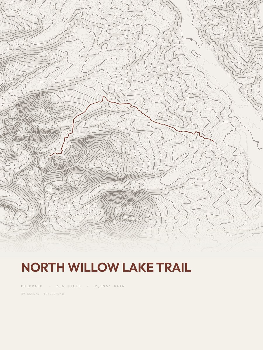 North Willow Lake Trail topographic trail print