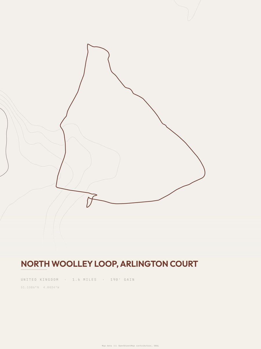 North Woolley Loop topographic trail print