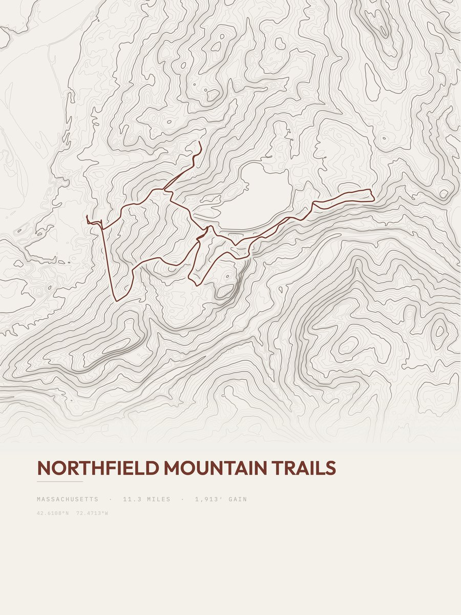 Northfield Mountain Trails topographic trail print