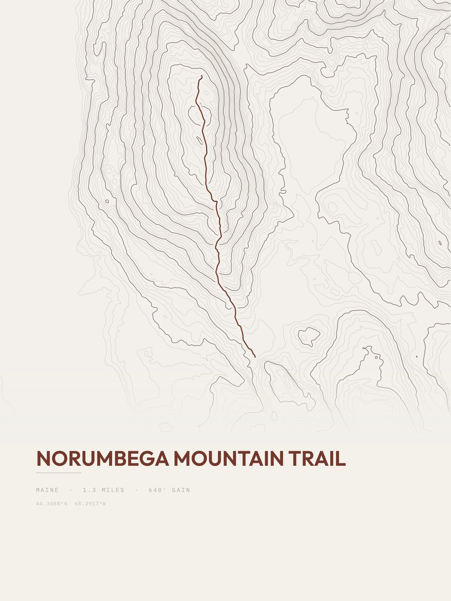 Norumbega Mountain Trail Topographic print
