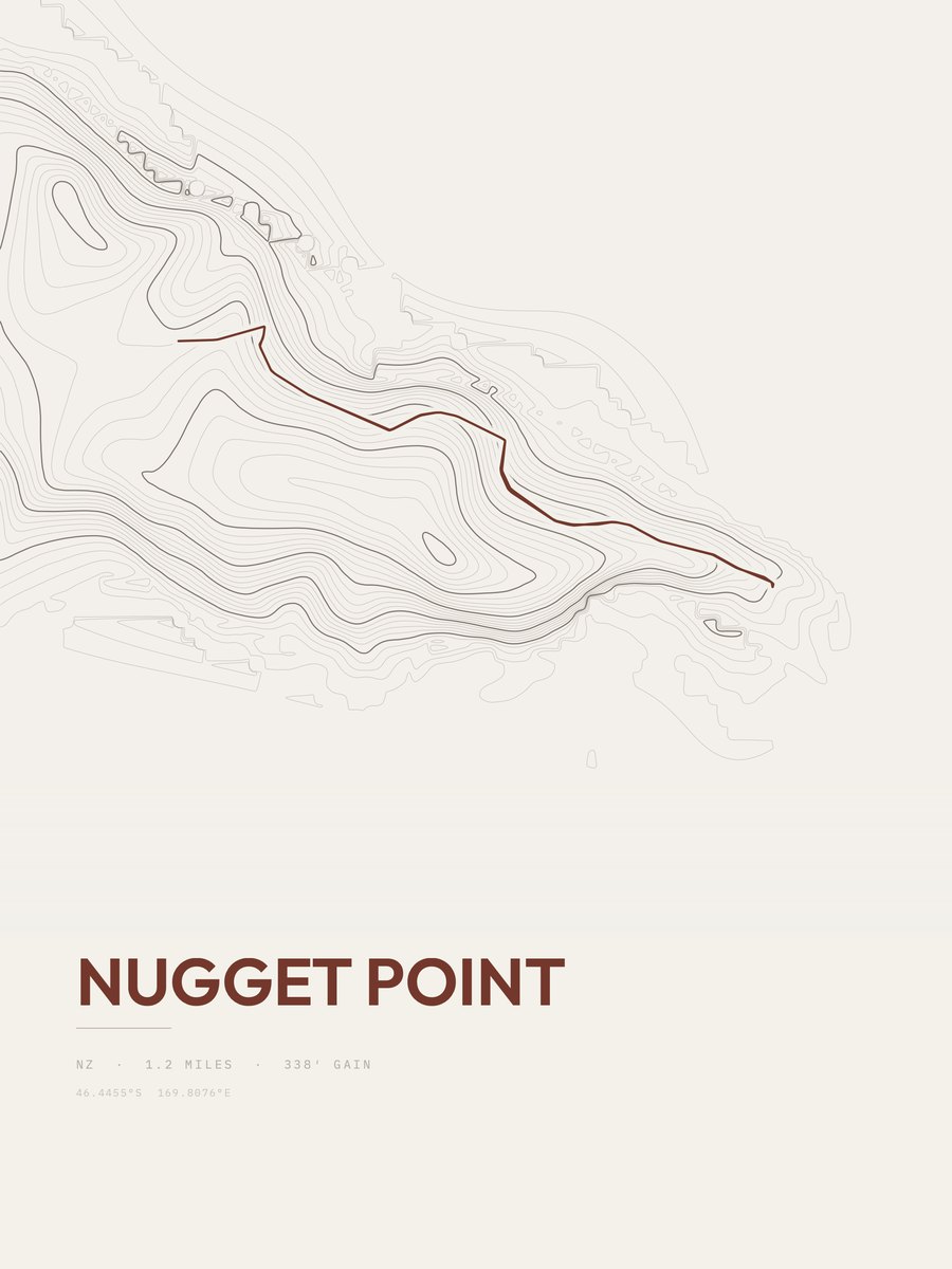 Nugget Point topographic trail print