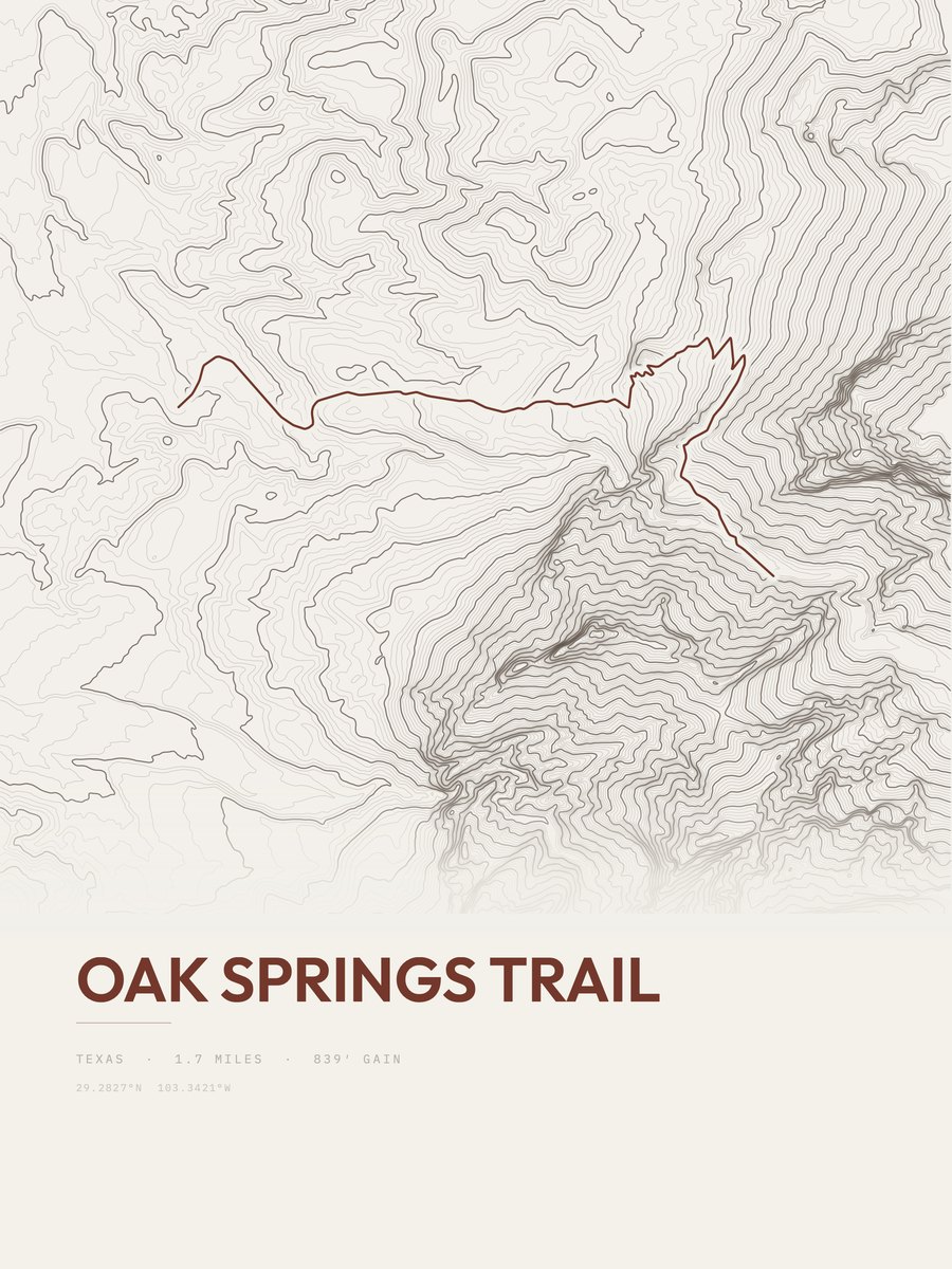 Oak Springs Trail topographic trail print