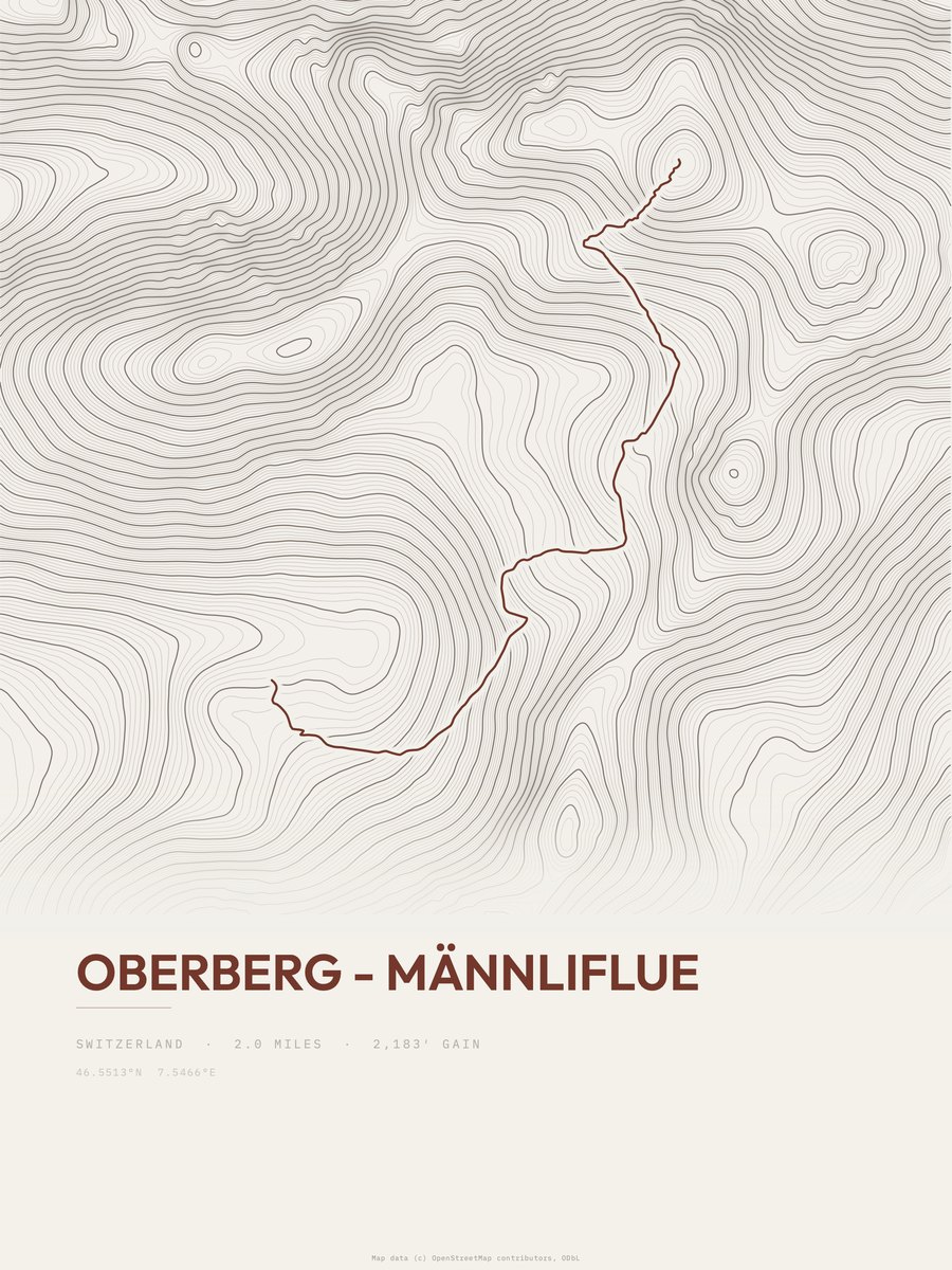 Oberberg - Männliflue topographic trail print