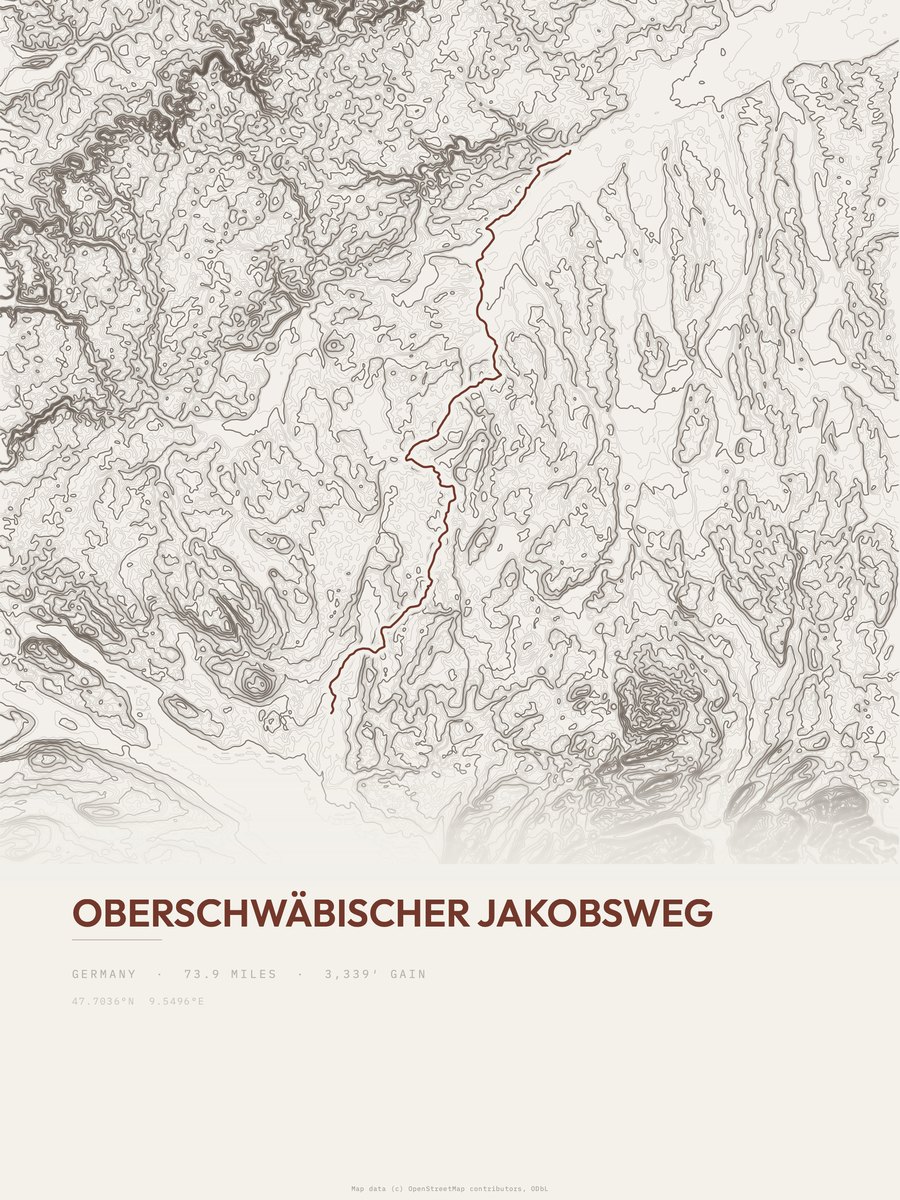 Oberschwäbischer Jakobsweg topographic trail print