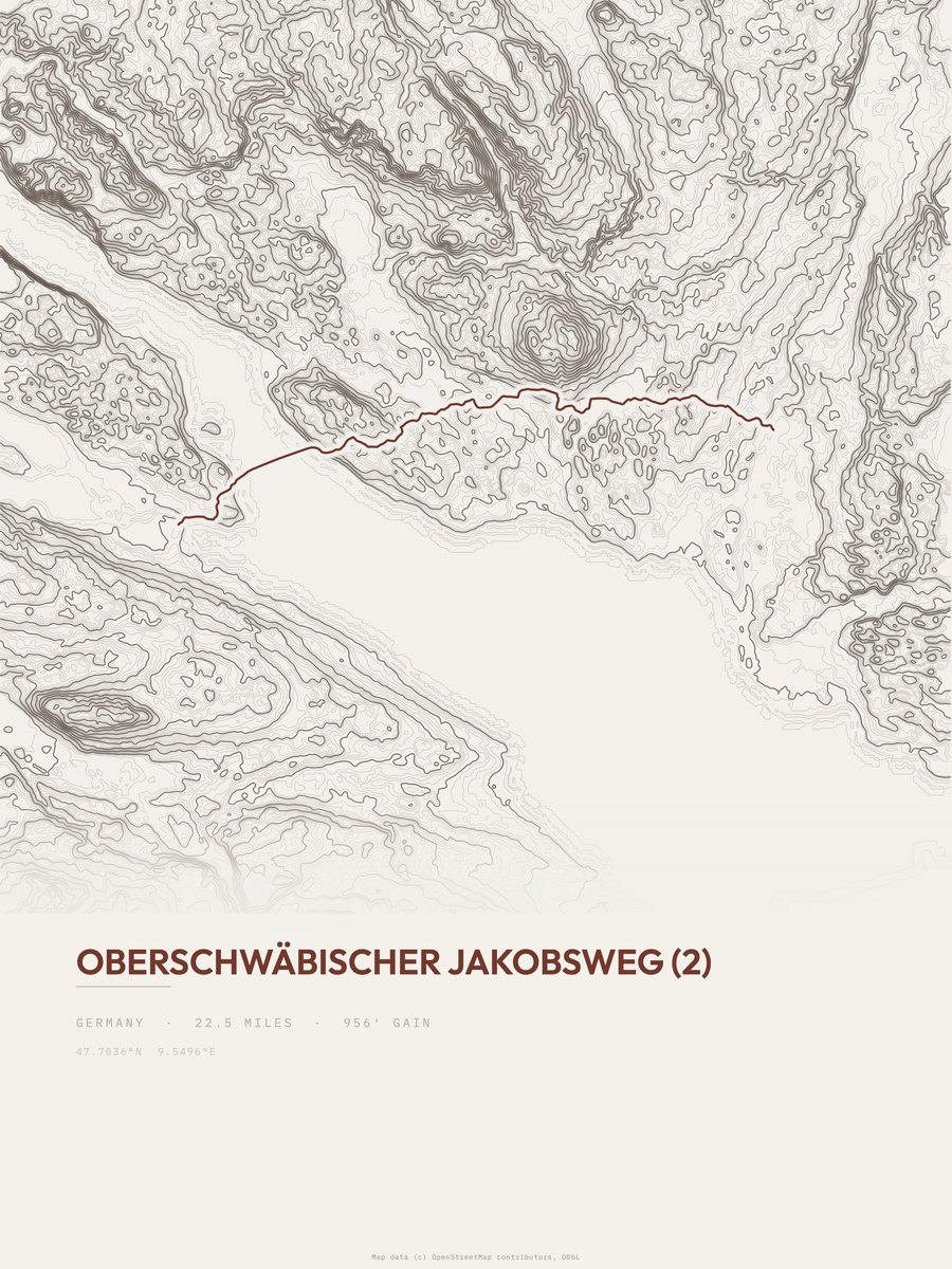 Oberschwäbischer Jakobsweg topographic trail print