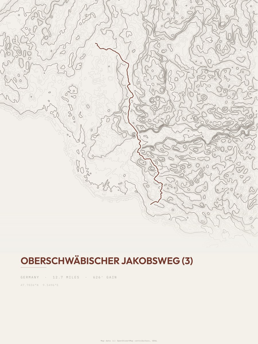 Oberschwäbischer Jakobsweg topographic trail print