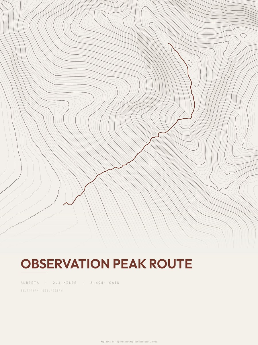 Observation Peak Route Topographic print