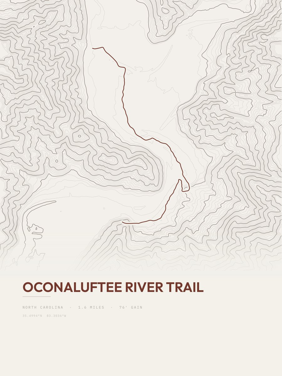Oconaluftee River Trail topographic trail print