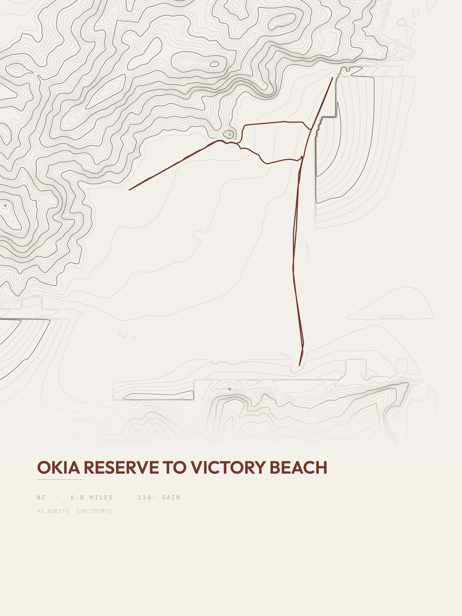Okia Reserve to Victory Beach topographic trail print