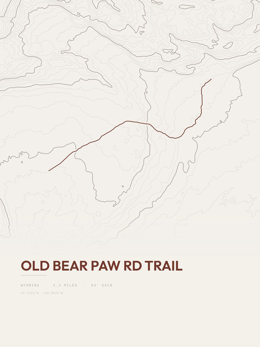 Old Bear Paw Rd Trail topographic trail print