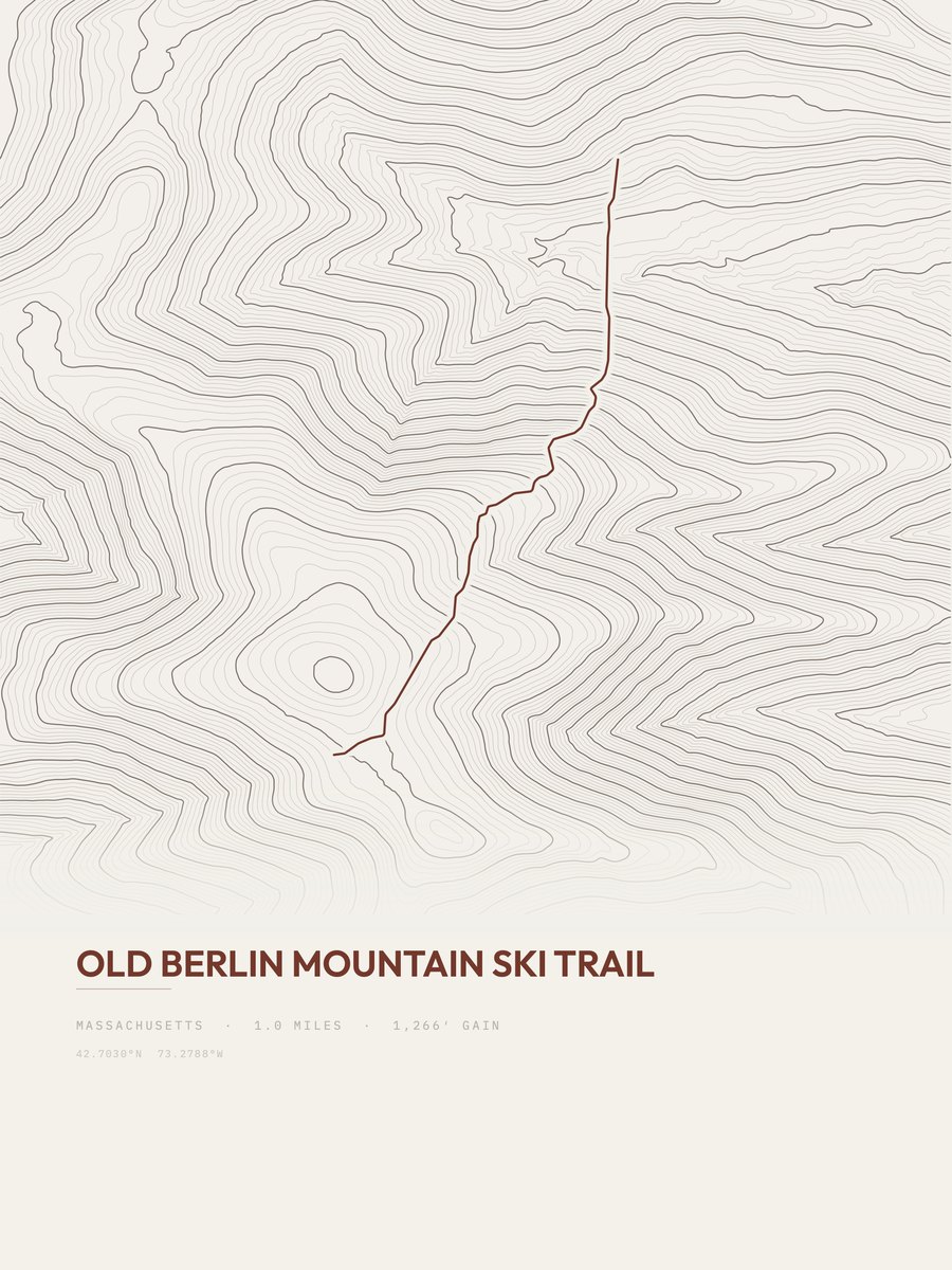 Old Berlin Mountain Ski Trail topographic trail print