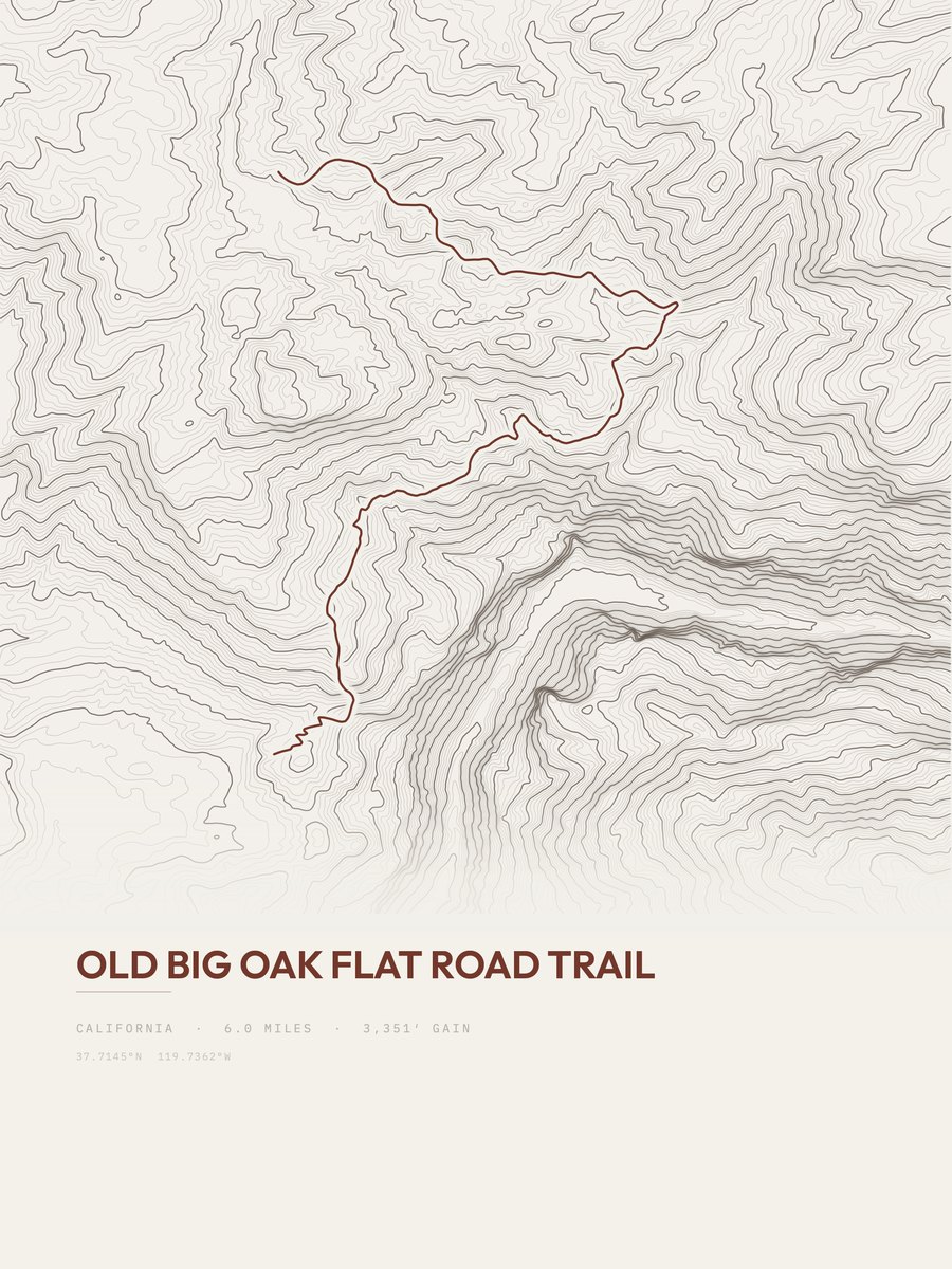 Old Big Oak Flat Road Trail Topographic print