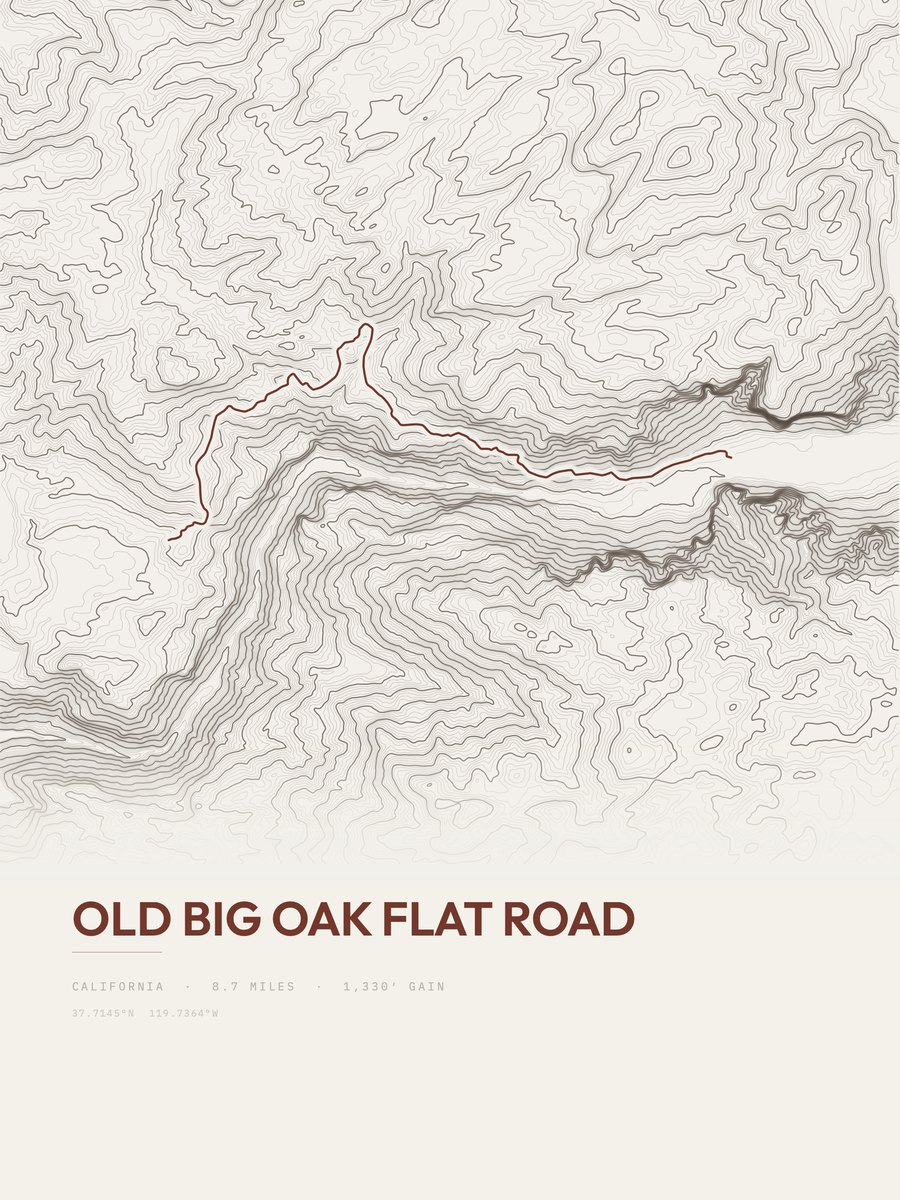 Old Big Oak Flat Road topographic trail print