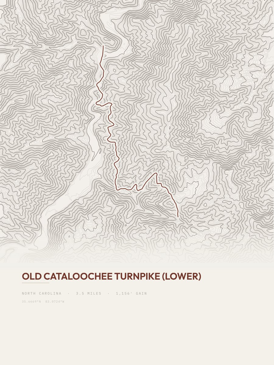 Old Cataloochee Turnpike (lower) topographic trail print