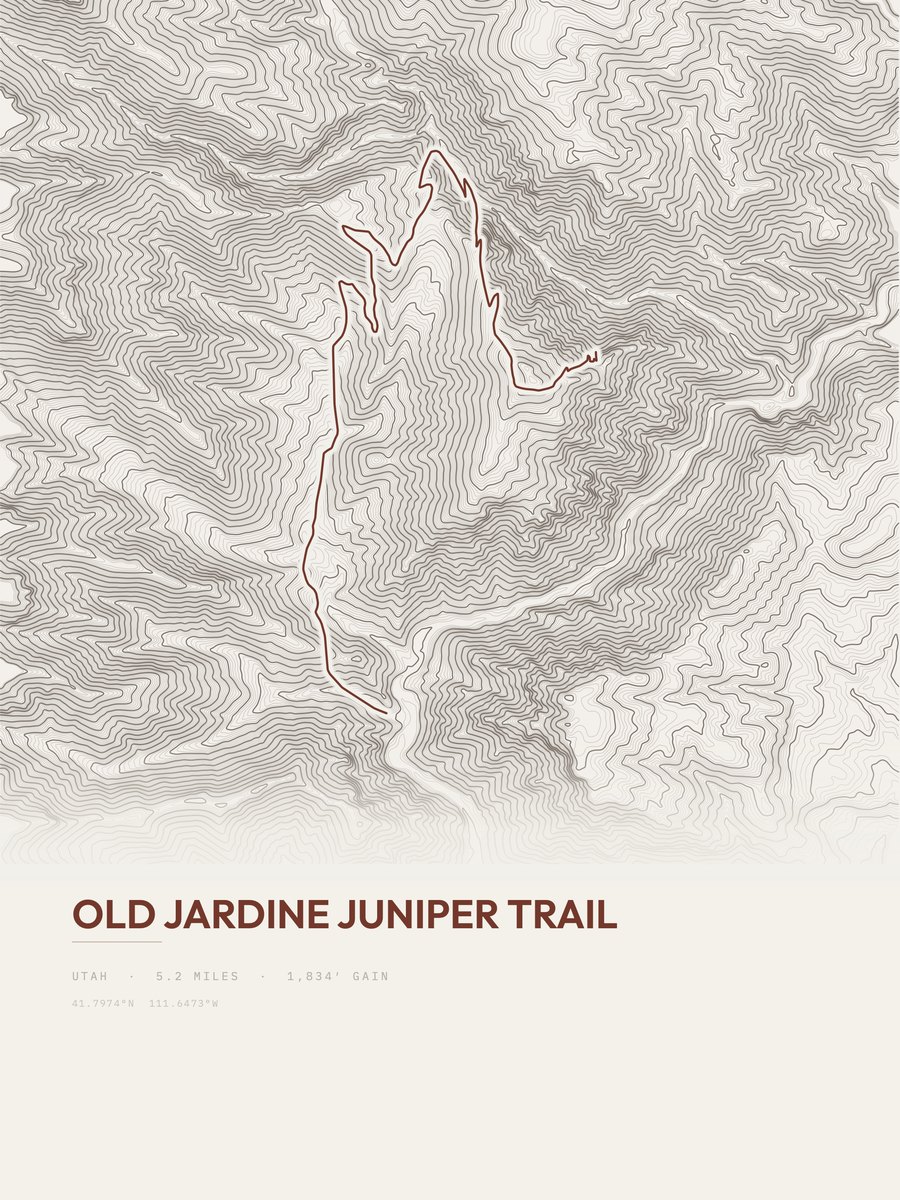 Old Jardine Juniper Trail topographic trail print
