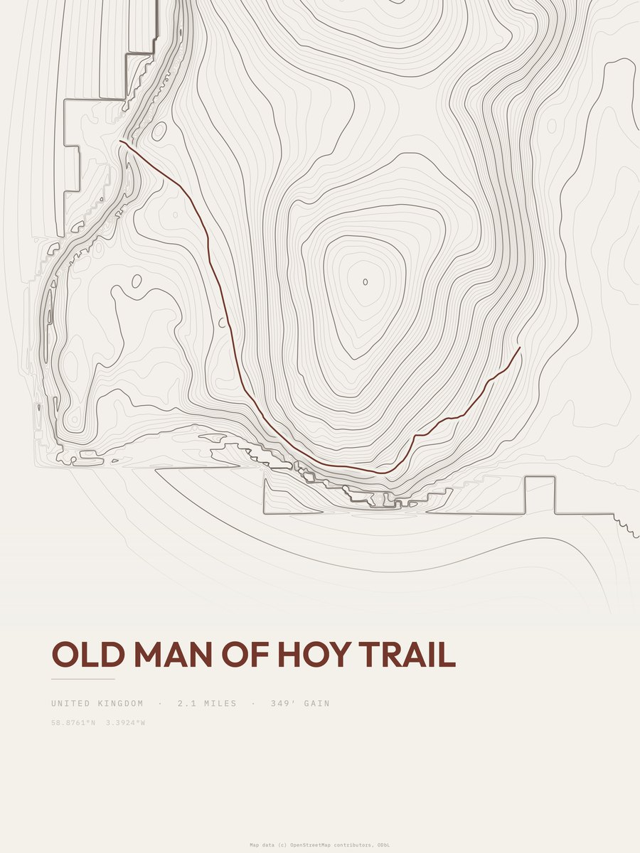 Old Man of Hoy Trail Topographic print