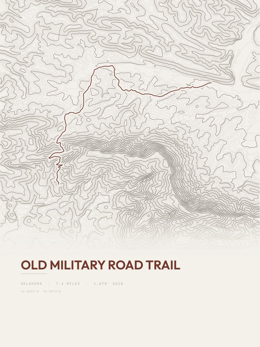 Old Military Road Trail topographic trail print