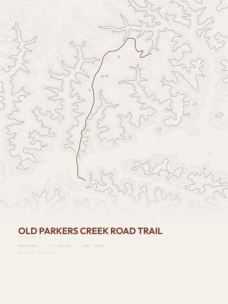 Old Parkers Creek Road Trail topographic trail print