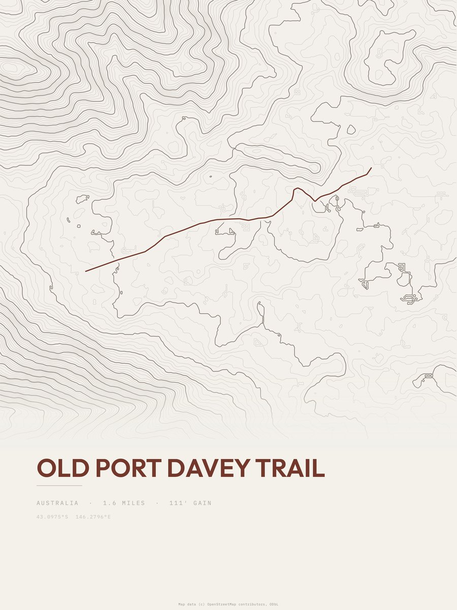 Old Port Davey Trail topographic trail print