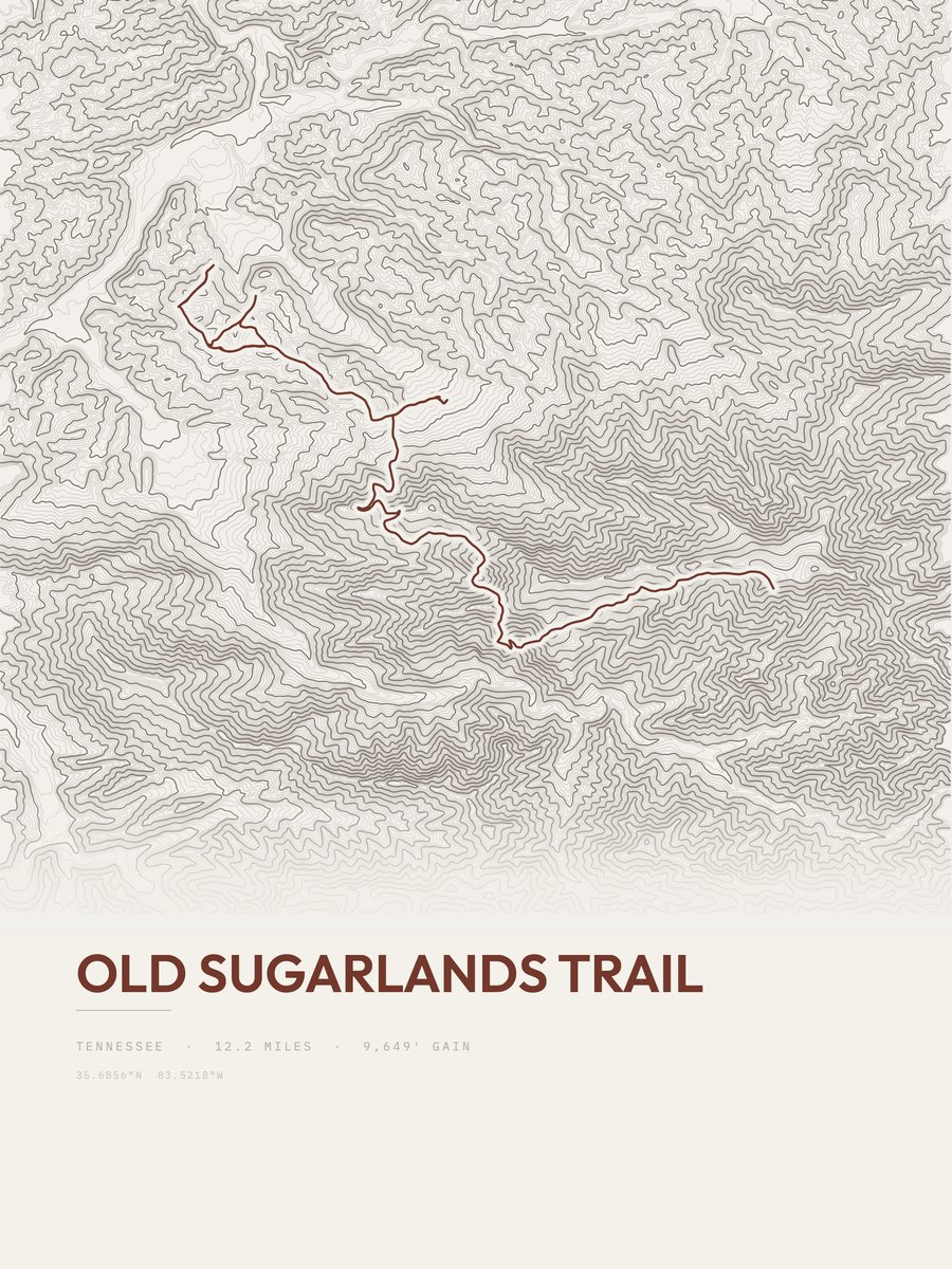 Old Sugarlands Trail topographic trail print