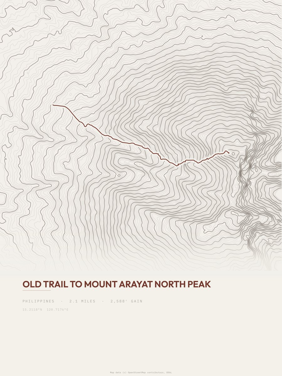 Mount Arayat North Peak topographic trail print