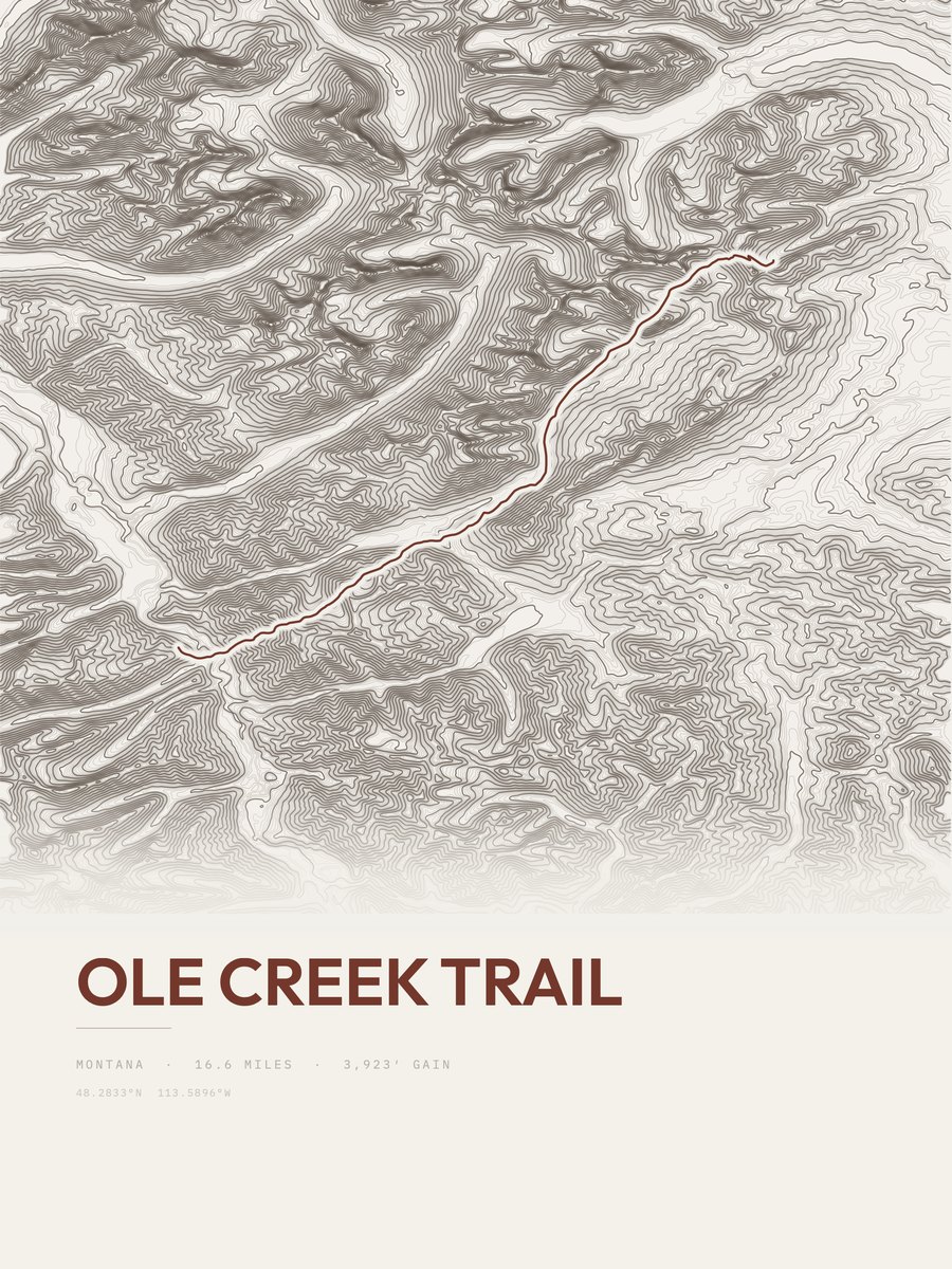 Ole Creek Trail topographic trail print