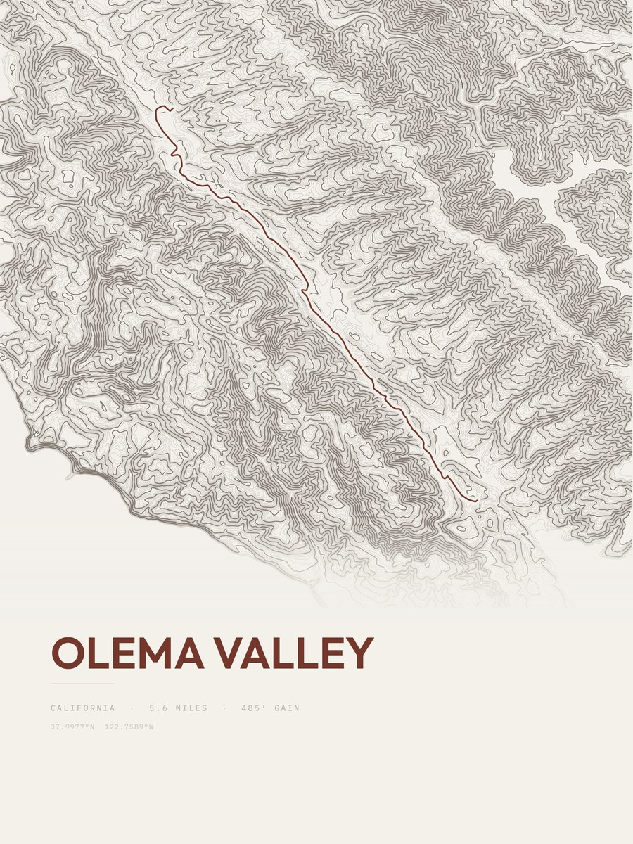 Olema Valley topographic trail print