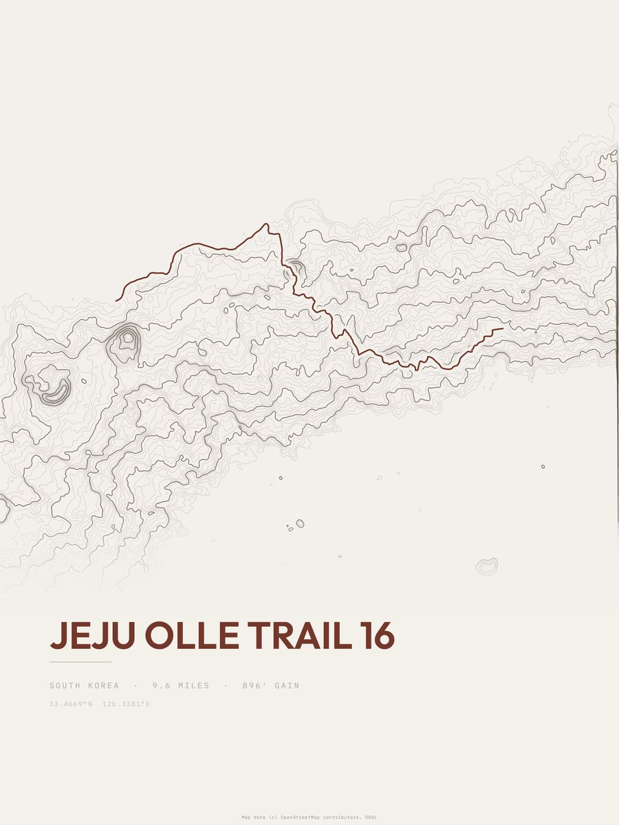Jeju Olle Trail 16 topographic trail print