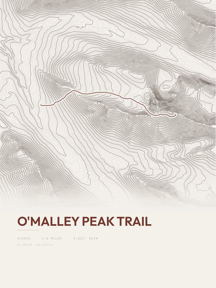 O'Malley Peak Trail topographic trail print