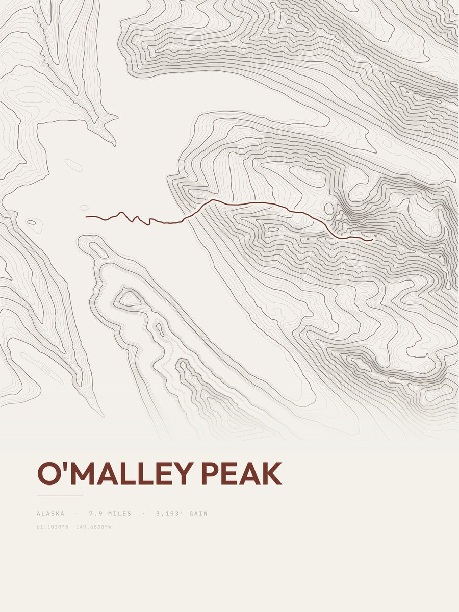 O'Malley Peak topographic trail print