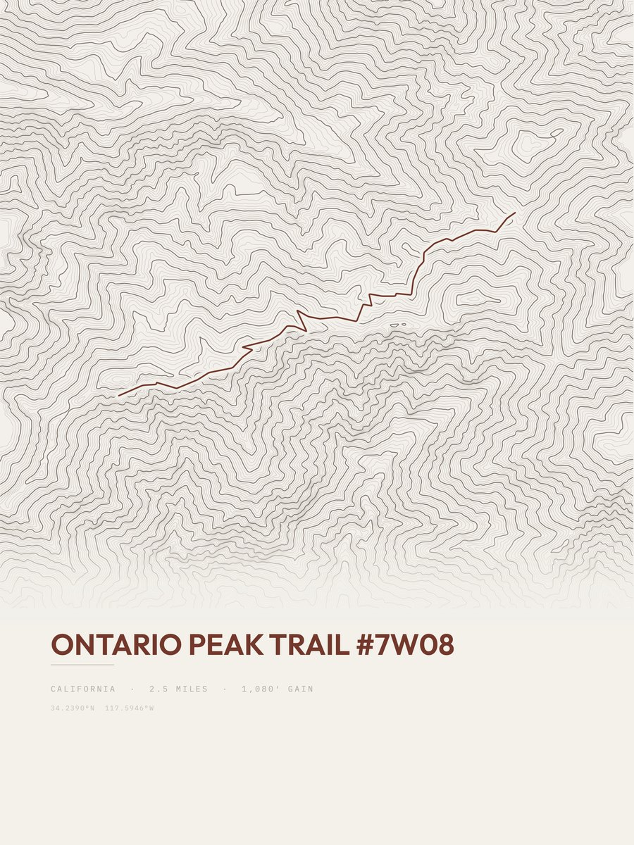 Ontario Peak Trail topographic trail print