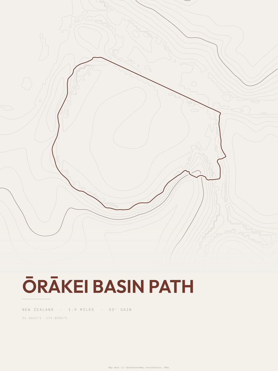 Ōrākei Basin Path topographic trail print