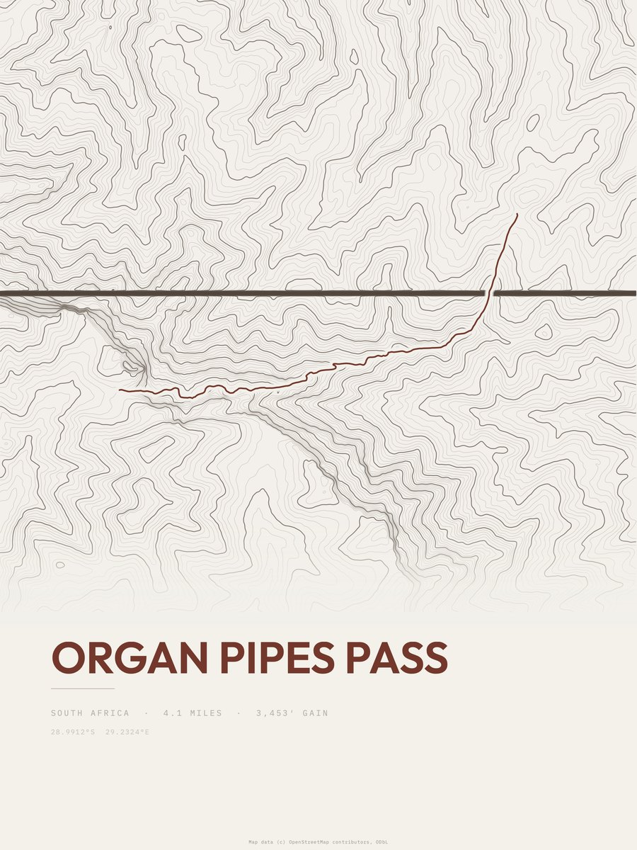 Organ Pipes Pass topographic trail print