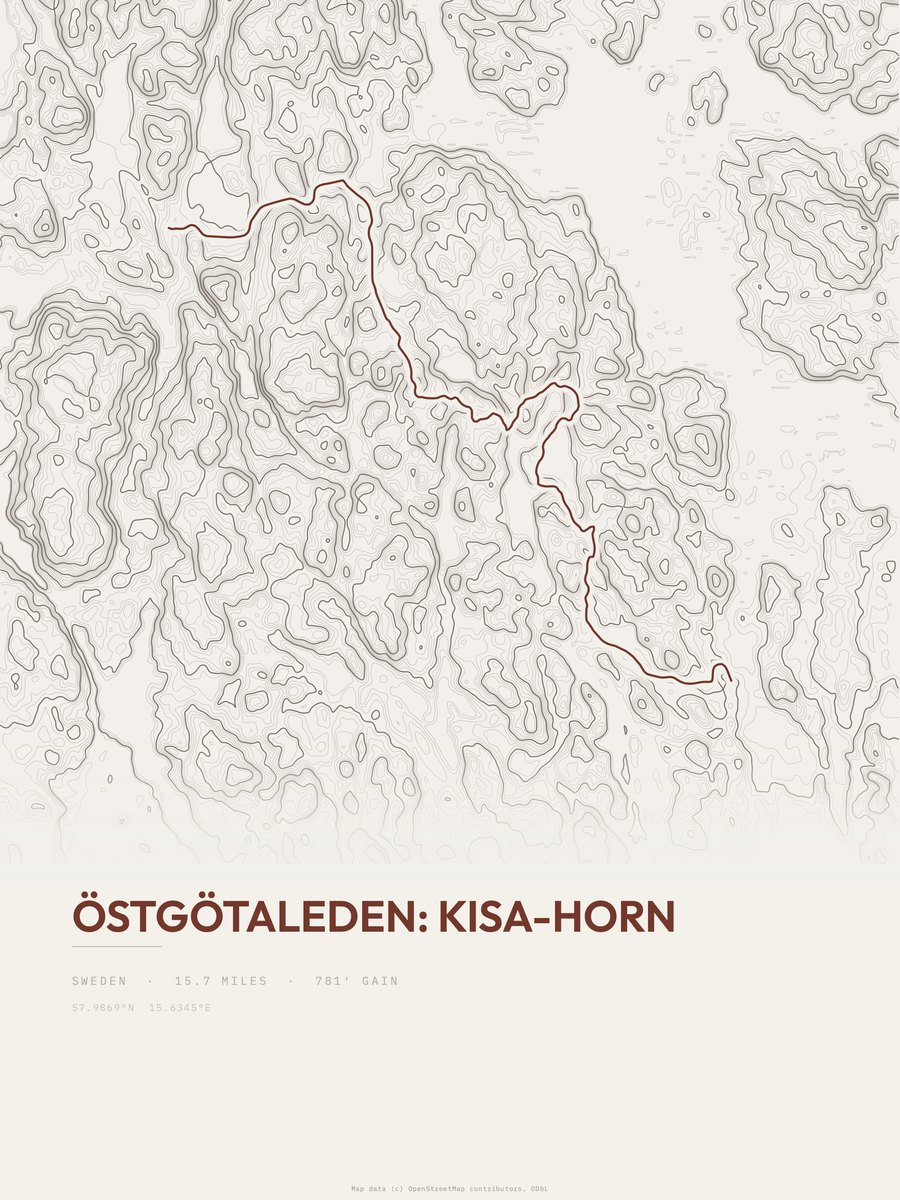 Östgötaleden topographic trail print