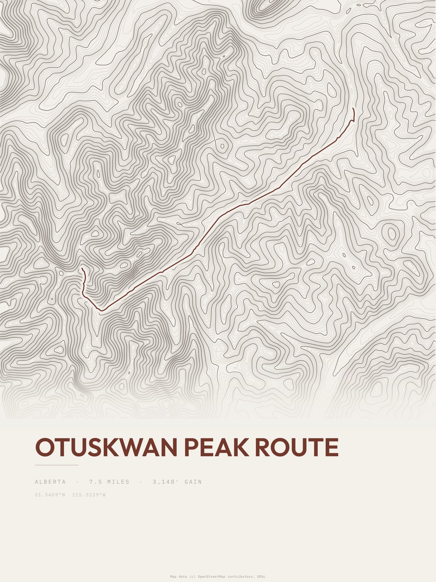 Otuskwan Peak Route topographic trail print
