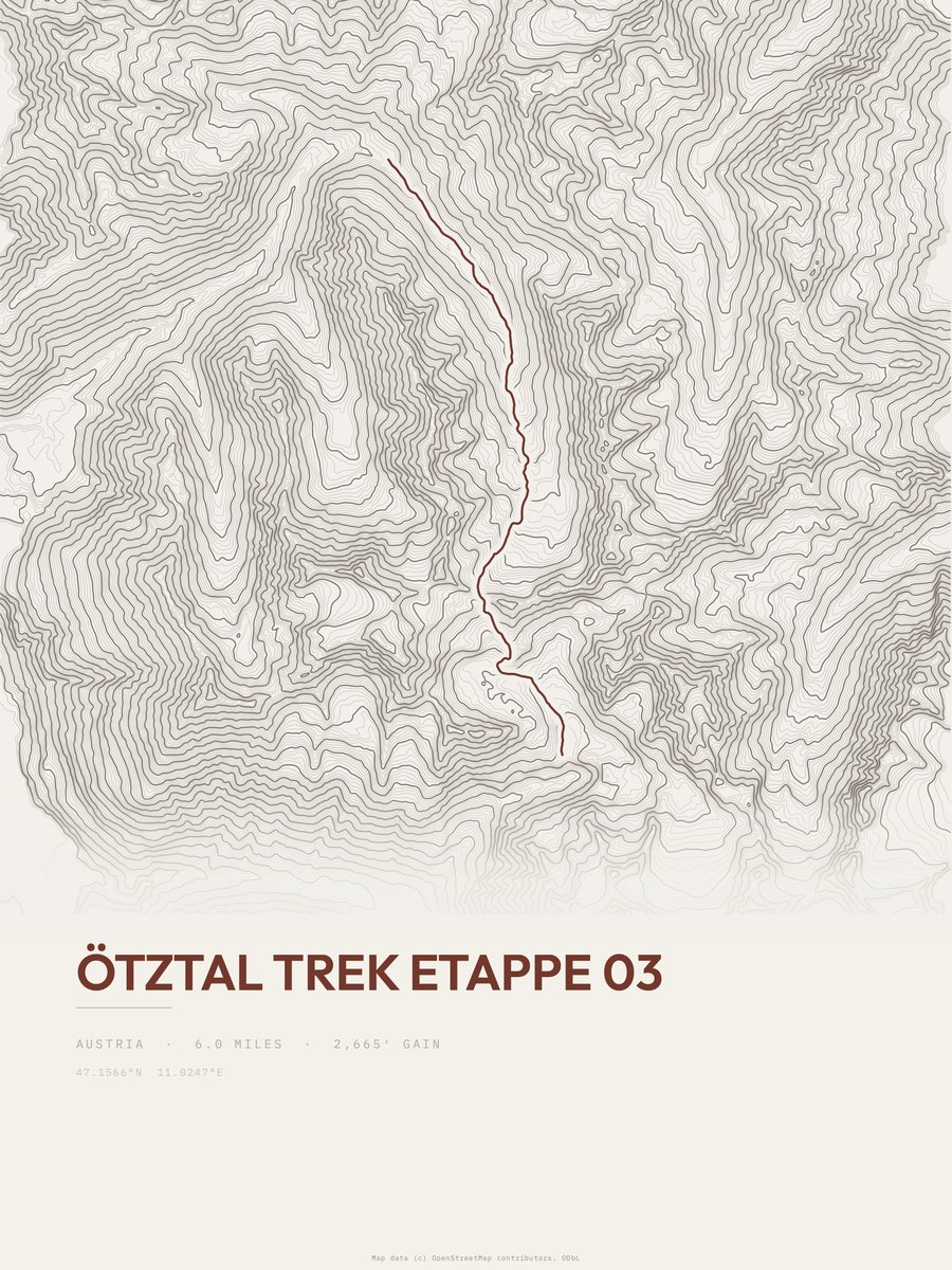 Ötztal Trek topographic trail print