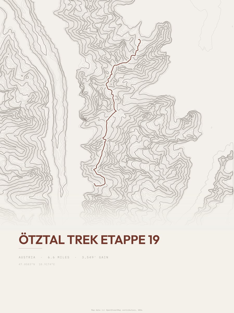 Ötztal Trek topographic trail print