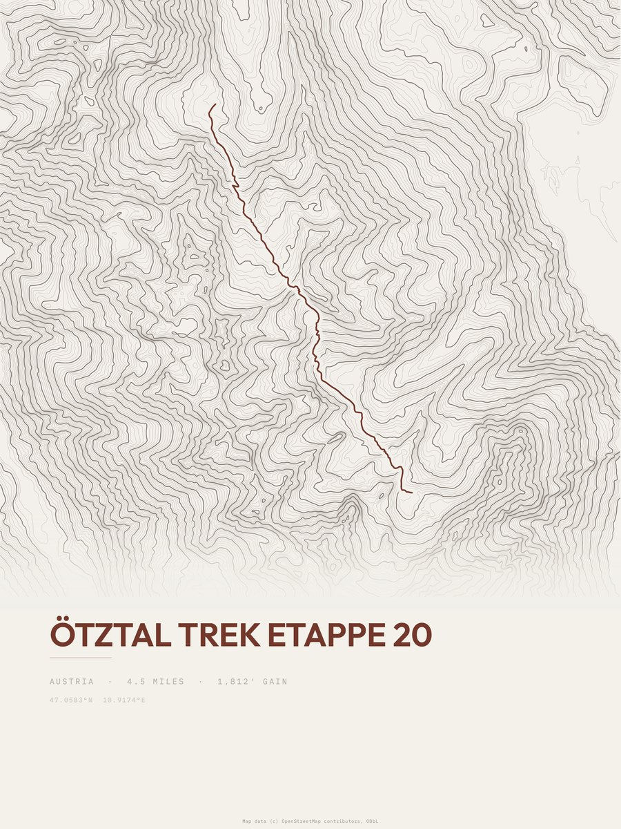 Ötztal Trek topographic trail print