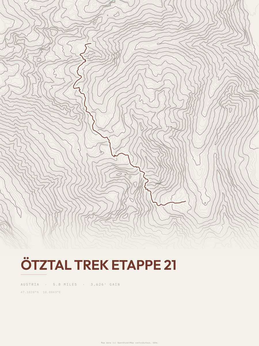 Ötztal Trek topographic trail print