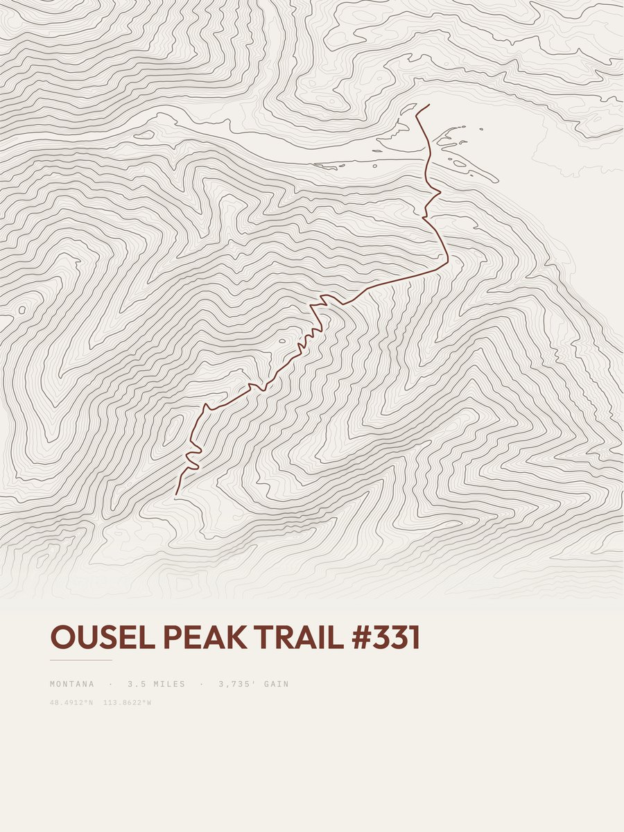 Ousel Peak Trail Topographic print