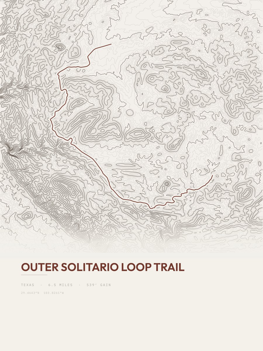 Outer Solitario Loop Trail Topographic print