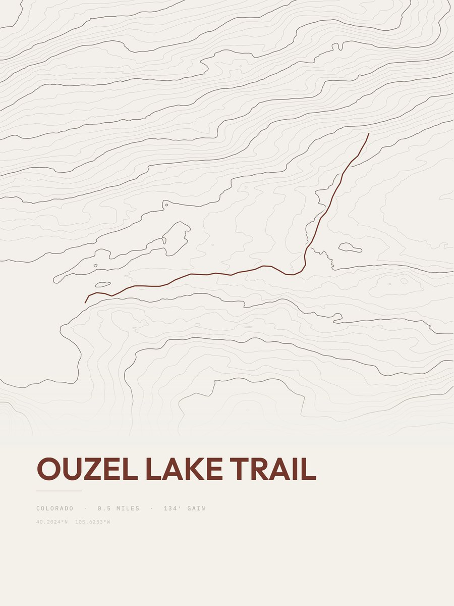 Ouzel Lake Trail Topographic print