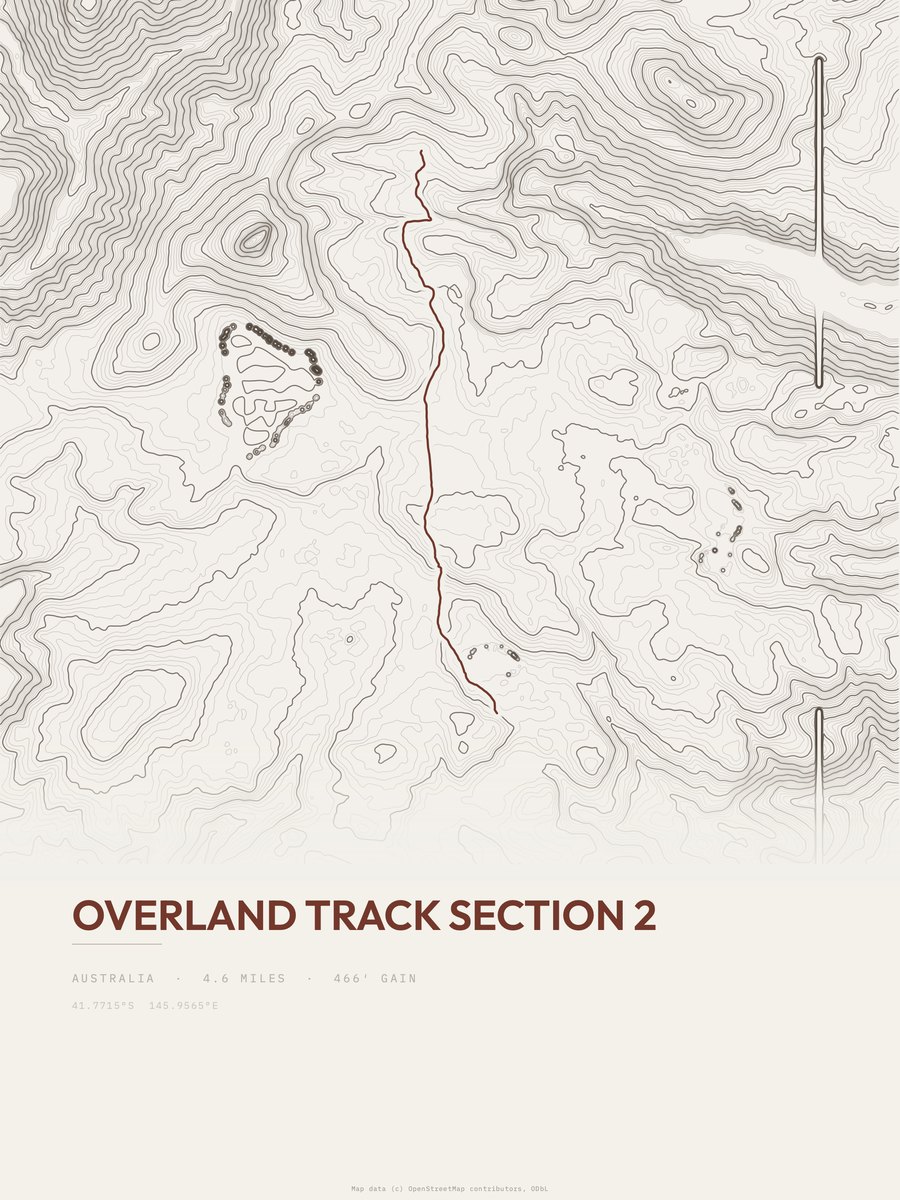 Overland Track topographic trail print